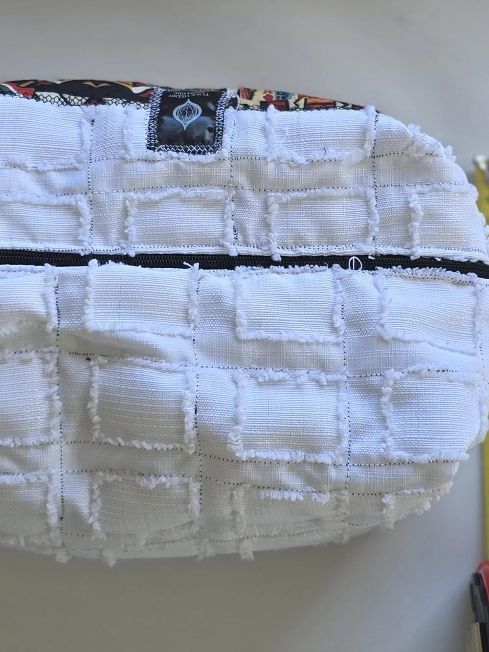 African Print White and Multicolor Spa Headwrap & Makeup Brush Holder Set